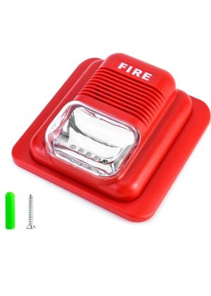Qwork Fire Alarm, 12 24V Dc Wired Sound And Light Fire Alarm Warning Strobe Siren Horn