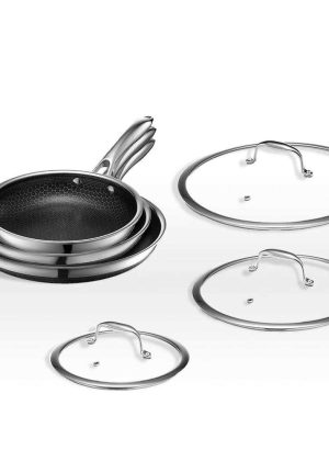 HexClad 6 Piece Hybrid Stainless Steel Cookware Pan Set 8 inch