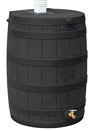50 Gallon Plastic Rain Barrel Water Collector with Brass Spigot, Black