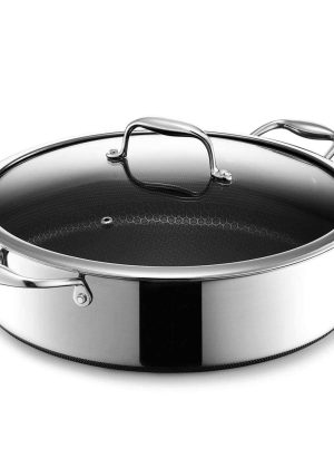 Hexclad 7 Quart Hybrid Stainless Steel Deep Saut Pan Fryer with Glass Lid