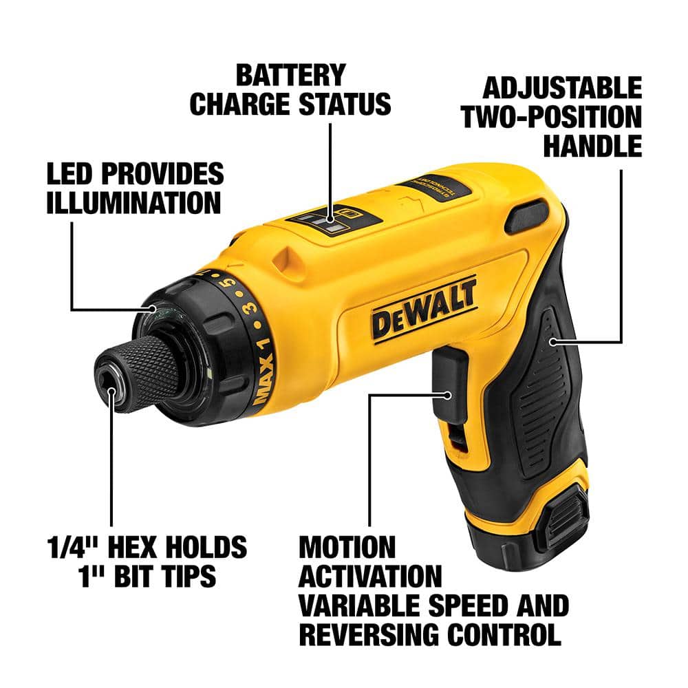 8V MAX Cordless Gyroscopic Screwdriver with Adjustable Handle, (2) 1.0Ah Batteries, Charger, and Bag DCF680N2 - Image 3