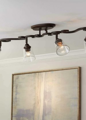 Pro Track Myrna 4-Head Ceiling or Wall Track Light Fixture Kit Directional Bronze Finish Glass Modern Scroll Kitchen 43 1/2 inch Wide