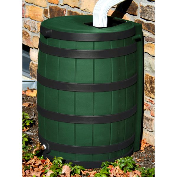 50 Gallon Darkened Rib Rain Barrel, Green - Image 2