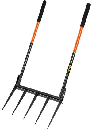 VEVOR Broad Fork Tool, 5 Tines 20 in Wide, Garden Tool with Fiberglass Handle for Gardening and Cultivating