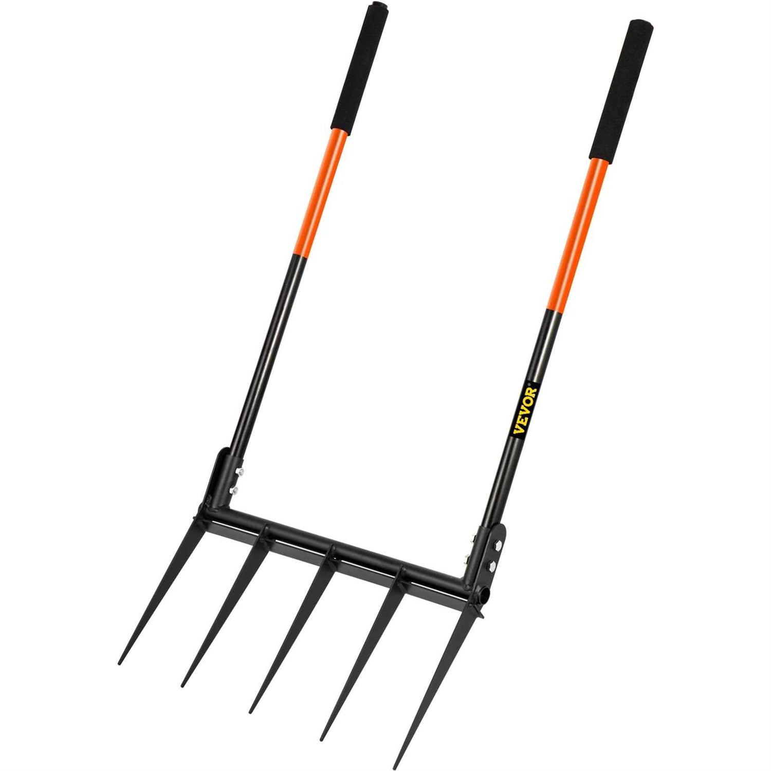 VEVOR Broad Fork Tool, 5 Tines 20 in Wide, Garden Tool with Fiberglass Handle for Gardening and Cultivating
