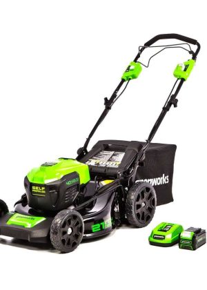 Greenworks LMF403 21-Inch 40V Cordless Brushless Self-Propelled Lawn Mower 5.0Ah Battery and Charger