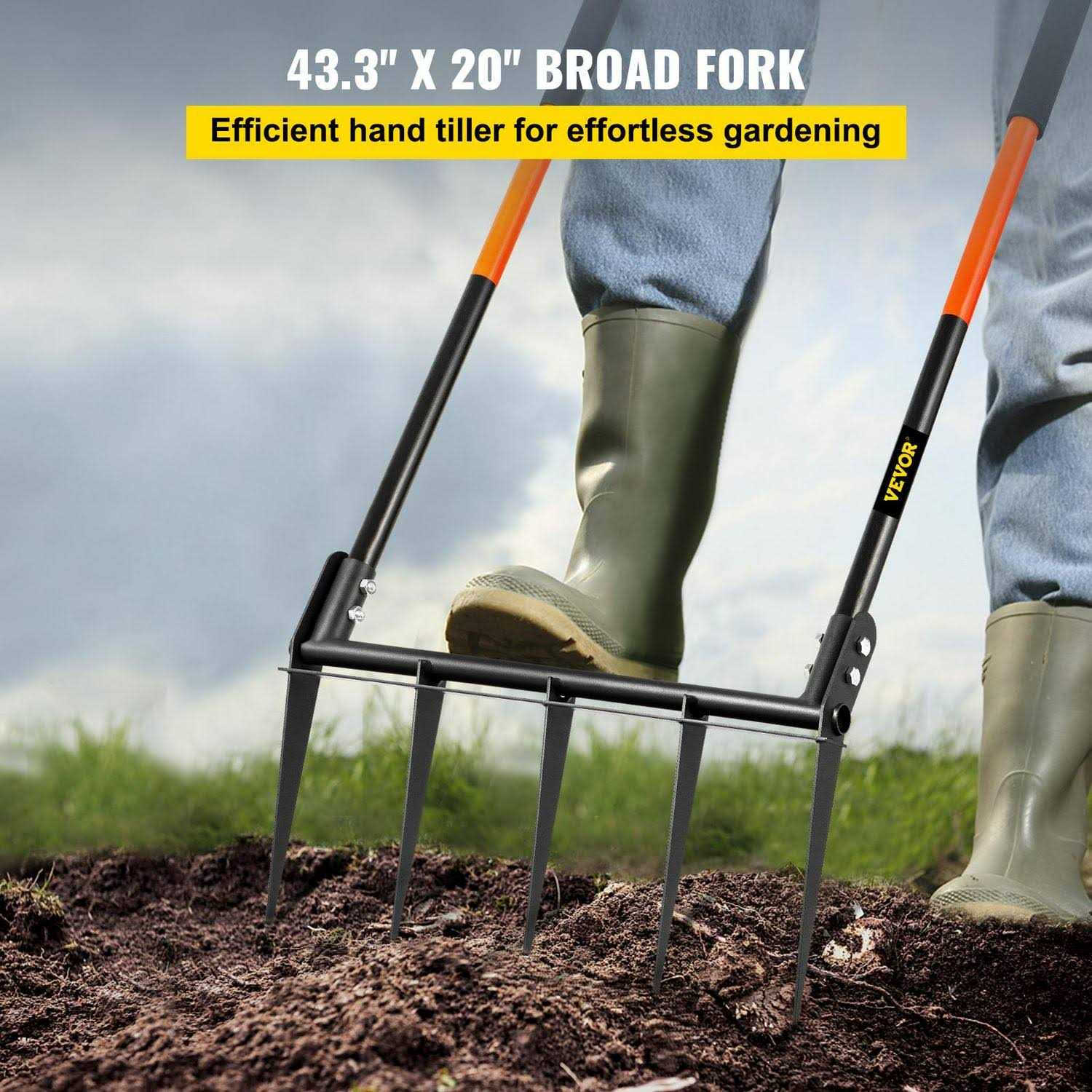 VEVOR Broad Fork Tool, 5 Tines 20 in Wide, Garden Tool with Fiberglass Handle for Gardening and Cultivating - Image 5